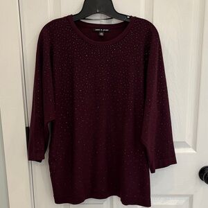 Cable & Gauge Women's Deep Burgundy 3/4 Sleeve Beaded Sweater